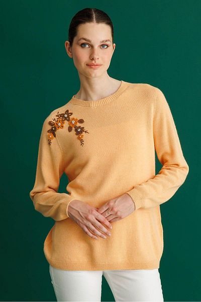 Desen Triko Women's Crew Neck Cashmere Sweater Salmon
