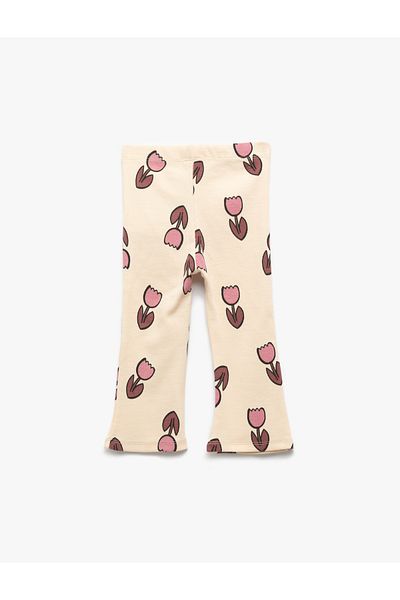 Koton Cotton Elastic Waist Floral Patterned Spanish Leggings