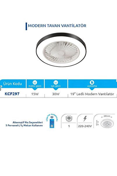 Vanti KCF297 15W LEDLİ DEKORATİF TAVAN VANTİLATÖRÜ SİYAH