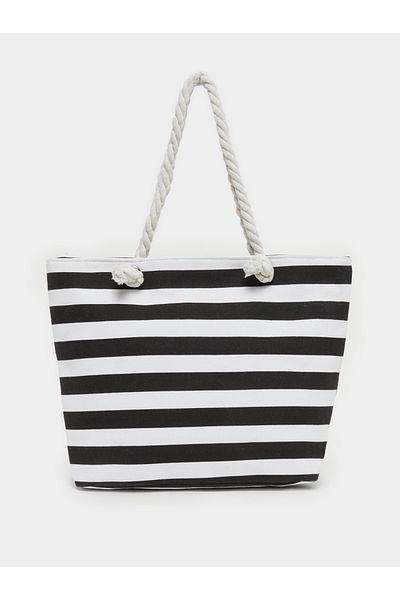 Styli Black and White Striped Rope Handle Bag