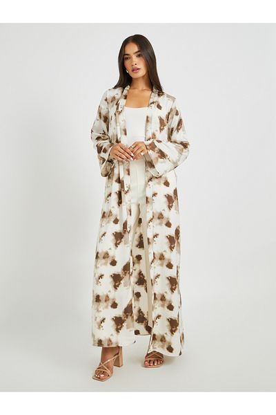 Styli Abstract Printed Regular Fit Maxi Length Kimono