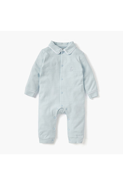 giggles Sail Boat Embroidered Collared Sleepsuit with Long Sleeves