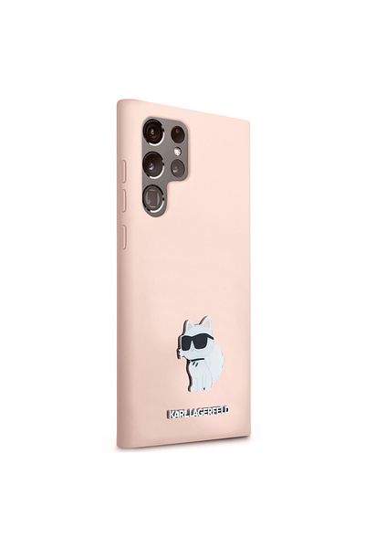 Karl Lagerfeld Carcasă pentru Samsung Galaxy S23 Ultra - Karl Lagerfeld Silicon Premium - Pin metalic Choupette roz