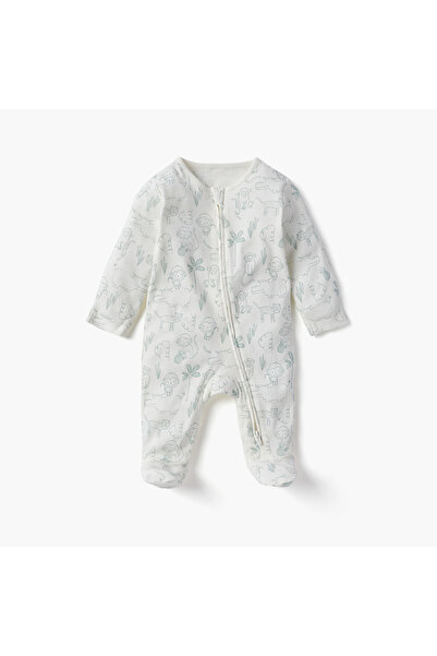 Juniors Printed Closed Feet Sleepsuit with Long Sleeves and Zip Closure - Set of 3