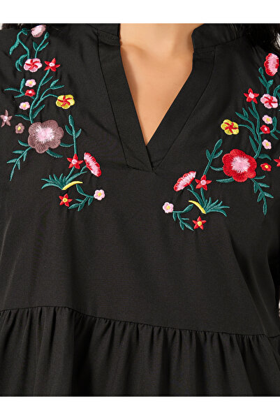 Take Two By Styli Embroidered Ruffled Sleeve Tiered Mini Dress