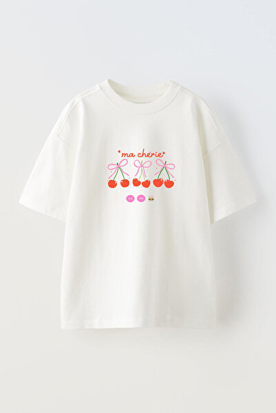 Anetos Tricou Ma Cherie Front cu imprimeu Cotton White supradimensionat