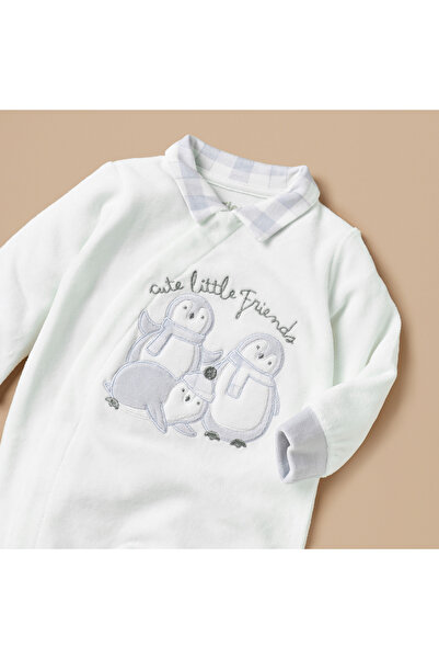 giggles Penguin Applique Closed Feet Sleepsuit with Long Sleeves