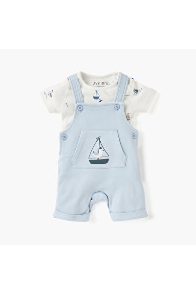 Juniors طقم تي شيرت ودنغري بطبعة نوتيكا