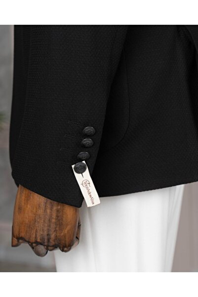 TerziAdemAltun Italian Style Slim Fit Mono Collar Men's Single Jacket Black T14399