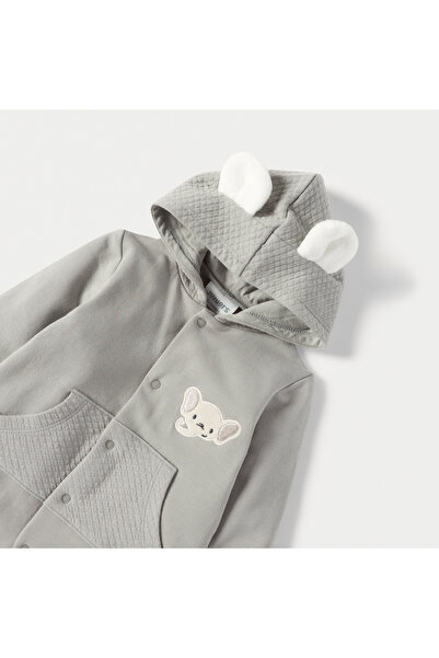 Juniors Ear Applique Hooded Closed Feet Sleepsuit with Button Closure