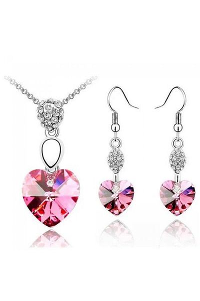 Kelan Red Heart Jewelry Set – Sparkling Crystals, S925 Silver Plated