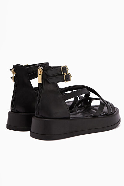 Limoya Sara Cross-Strapped Black Women's Sandals Thick-Soled Ankle Buckle Opportunity Product
