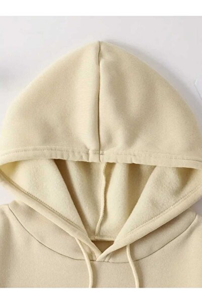 caddekombin Hanorac cu glugă cu imprimeu Slay All Day, cu buzunar, cu interior din lână, bej