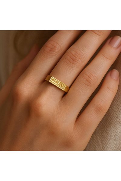 BY YASİN TOPÇU Selin Key Pattern Steel Ring (18 Sizes)