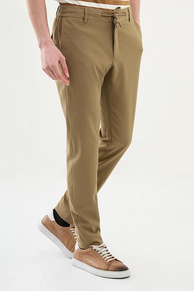 Mcr Seersucker Super Slim Fit Elastic Waist Drawstring Men's Trousers 38301