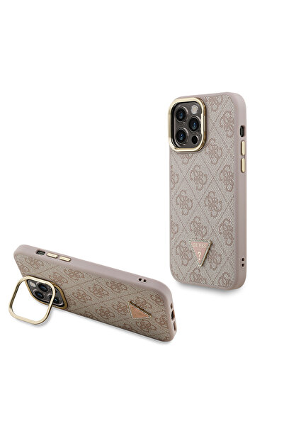 Guess iPhone 13 Pro Max Uyumlu Kılıf Lisanslı Üçgen Logo 4G Desenli Kamera St...