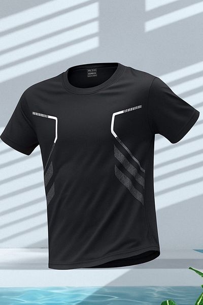 GENIUS STORE Ανδρικό αθλητικό μπλουζάκι προπόνησης γυμναστικής πολυεστέρας Ανδρικό αθλητικό μπλουζάκι STRIPED-TSHIRT