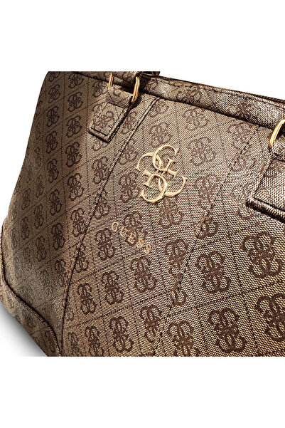 Guess حقيبة كمبيوتر محمول أصلية مرخصة مقاس 15 بوصة بنمط 4G كبيرة مع شعار 4G مع حزام كتف باللون البني