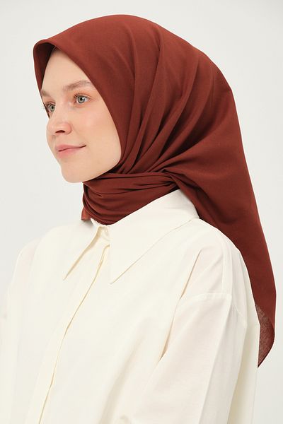 Madame Polo Poly Coton Square Scarf Red Coffee Cotton Breathable Fabric