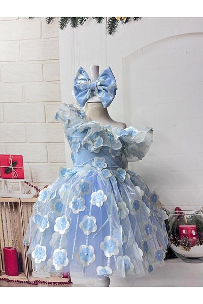 Nissa Blue Open Shoulder Girl's Dress Evening Dress