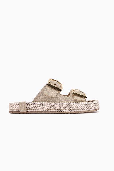 Limoya Horia Beige Double Striped Knitted Sole Women's Slippers