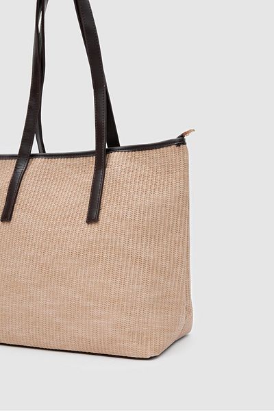 Shule Bags Geantă de umăr cu aspect de paie, maro amar