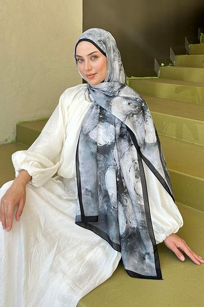 lamelif Bohemian Flower Pattern Soft Shawl Black