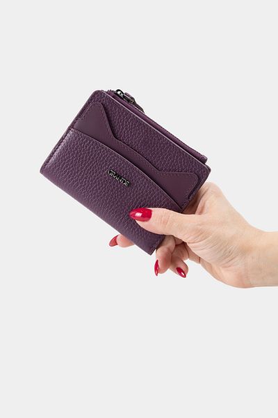 Grande 2828 Genuine Leather Cat Design Minimal Wallet Plum