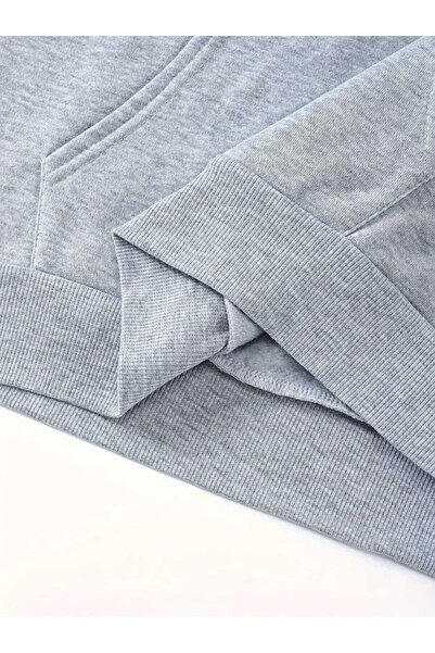 caddekombin AOT Keşif Birliği Arka Göğüs Baskılı Kapüşonlu Cepli İçi Yünlü Gri Sweatshirt