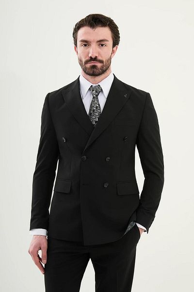 Mcr Straight Slim Fit Wide Collar Double Breasted Men's Suit 45389