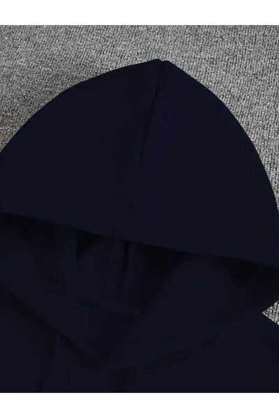 caddekombin Φούτερ με κουκούλα με στάμπα New York Pop, με τσέπες και εσωτερικό μάλλινο επένδυση, σε μπλε ναυτικό χρώμα