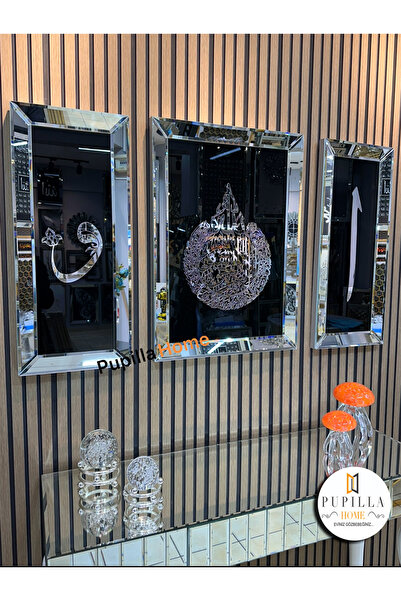 pupillahome ELİF VAV AYETEL KÜRSÜ ÜÇLÜ AYNALI TABLO SET