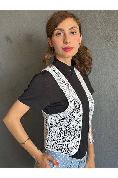 Gönülden Tasarım Lace Machine Embroidery Women's Vest