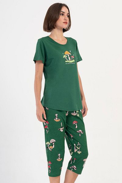 VİENETTA Cotton Women's Short Sleeve Capri Pajama Set, 407007