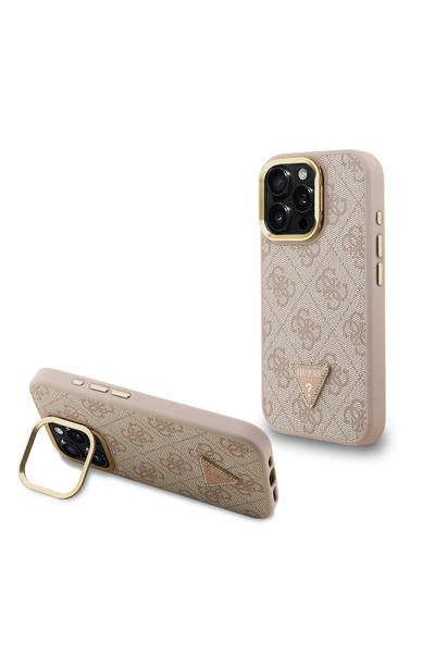 Guess iPhone 16 Pro Max Uyumlu Kılıf Lisanslı Üçgen Logo 4G Desenli Kamera St...