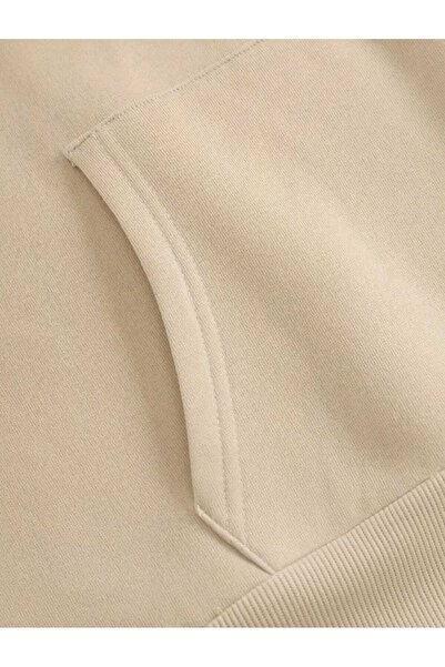 caddekombin Μπεζ φούτερ με κουκούλα και τσέπες με στάμπα χαμογελαστού προσώπου, εσωτερικά μάλλινο