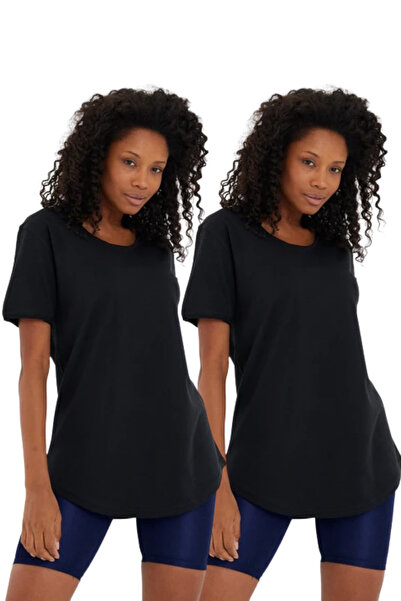 Tarz Cool Μαύρο 2 Pack Regular/κανονικό κοντομάνικο γυναικείο μπλουζάκι με γιακά