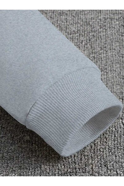 caddekombin Γκρι φούτερ με κουκούλα με στάμπα New York Pop με τσέπες και επένδυση από μαλλί