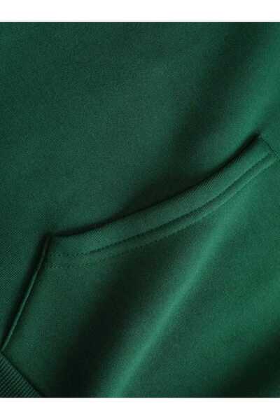 caddekombin AOT Keşif Birliği Arka Göğüs Baskılı Kapüşonlu Cepli İçi Yünlü Yeşil Sweatshirt