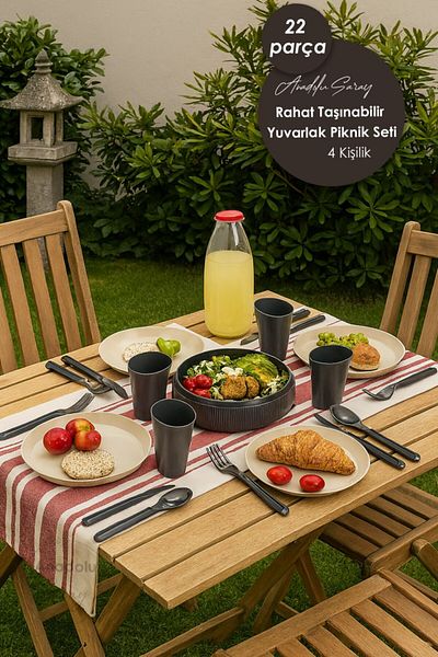 Anadolu Saray 22 Piece 4 Person Multi-Purpose Portable Comfortable Portable Round Picnic Set
