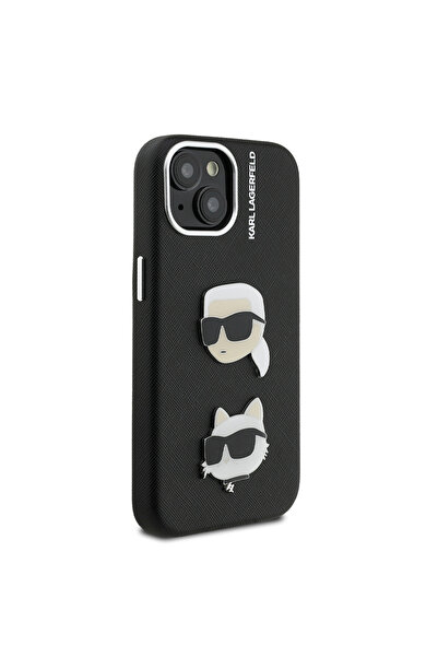 Karl Lagerfeld حافظة متوافقة مع هاتف iPhone 14، غطاء دبوس رأس K&C مرخص من Karl Lagerfeld باللون الأسود