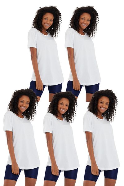 Tarz Cool Tricou alb pentru femei, cu mânecă scurtă, cu decolteu pis, cu tăietură obișnuită/norbală, 5 pachet