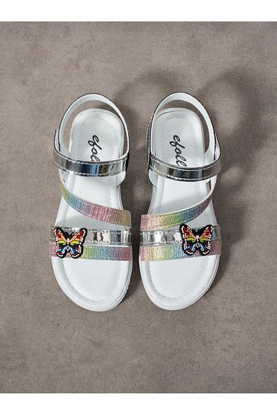 WEBORN Children's White Daily Single Velcro Butterfly Detailed Lightweight Sandals Comfortable Sole Pool Daily Slippers