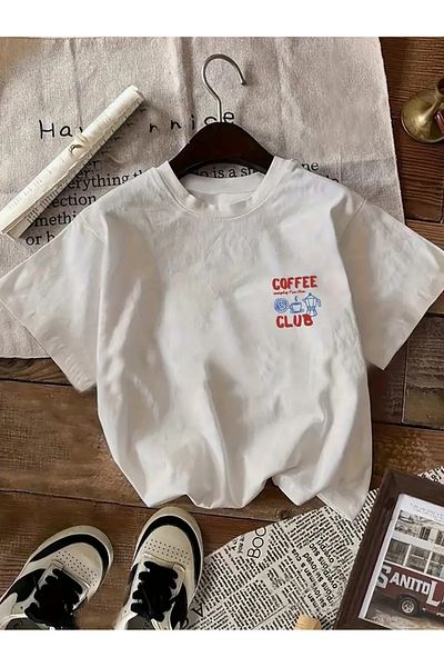 AEMİ Unisex Coffee Club Printed Oversize Crew Neck T-Shirt