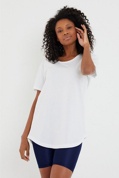 Tarz Cool Tricou alb pentru femei, cu mânecă scurtă, cu decolteu pis, cu tăietură obișnuită/norbală, 5 pachet