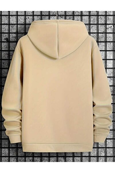 caddekombin Φούτερ με κουκούλα με στάμπα Schw Zeo, βαμβακερό μπεζ φούτερ με τσέπη