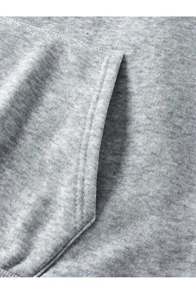 caddekombin Φούτερ με κουκούλα με στάμπα λεοπάρ, βαμβακερό γκρι με τσέπες