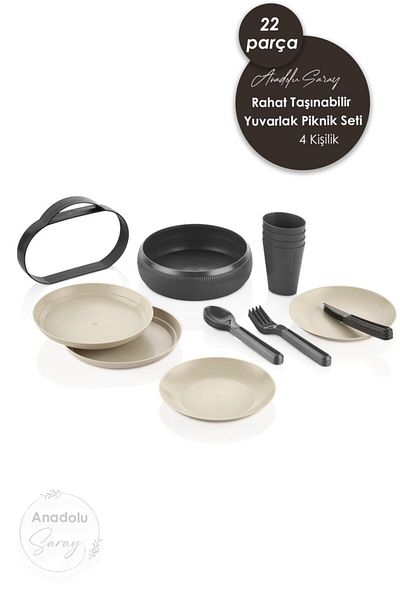 Anadolu Saray 22 Piece 4 Person Multi-Purpose Portable Comfortable Portable Round Picnic Set