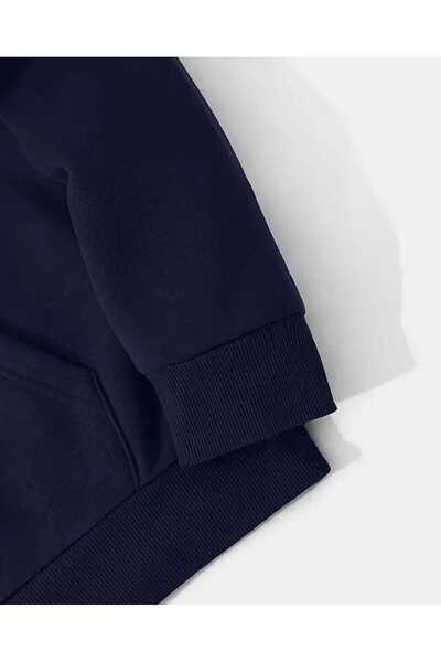 caddekombin Φούτερ με στάμπα ηλίανθου με κουκούλα, τσέπες και επένδυση από μαλλί σε μπλε ναυτικό