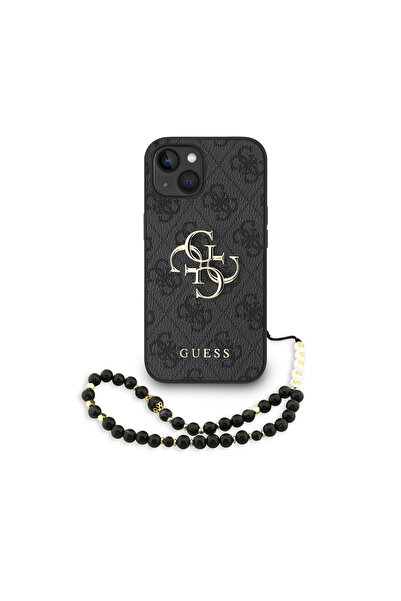Guess iPhone 14 Uyumlu Kılıf Lisanslı Bilek Askı İpli Metal 4G ve Yazı Logolu...